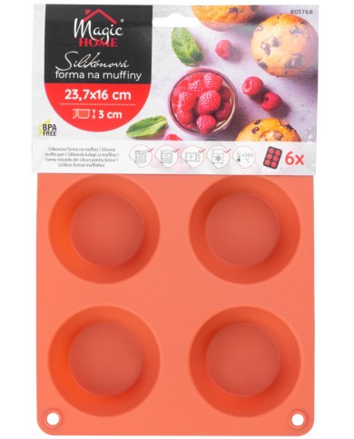 Forma MagicHome, na pečenie, na 6 muffinov, silikón, červená, 23,7x16x3 cm