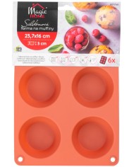 Forma MagicHome, na pečenie, na 6 muffinov, silikón, červená, 23,7x16x3 cm