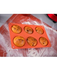 Forma MagicHome, na pečenie, na 6 muffinov, silikón, červená, 23,7x16x3 cm