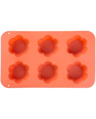 Forma MagicHome, na pečenie, na 6 muffinov, silikón, vzor kvet, červená, 28,6x17,2 cm