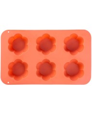 Forma MagicHome, na pečenie, na 6 muffinov, silikón, vzor kvet, červená, 28,6x17,2 cm