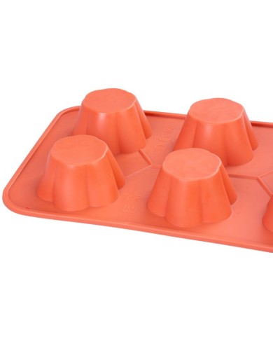 Forma MagicHome, na pečenie, na 6 muffinov, silikón, vzor kvet, červená, 28,6x17,2 cm