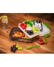 Obedár MagicHome, hranatý, s vidličkou/lyžicou, 1200 ml, 23x15x8,8 cm