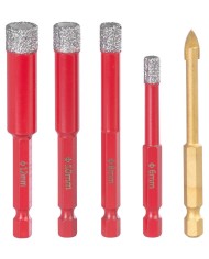 Sada vyrezávačov Strend Pro Premium, 6-8-10-12 mm, HEX, 6 mm vrták do skla diamant, korunky, professional