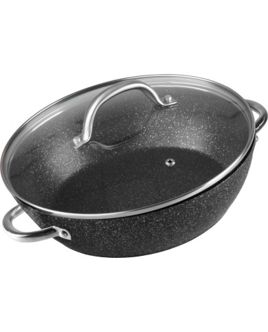 Hrniec MagicHome Black Marble Line, plytký, 26 cm, 2800 ml, s pokrievkou, pekáč do rúry