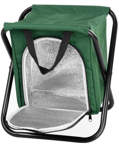 Stolička Strend Pro, zelená, skladacia, kempingová, rybárska, s chladiacim úložným priestorom, max. 150 kg, 32x27x34 cm
