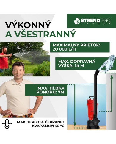 Čerpadlo Strend Pro Garden QDX5, 900W, kalové, 20000 l/h, kábel 10 m, s nožom, do septiku