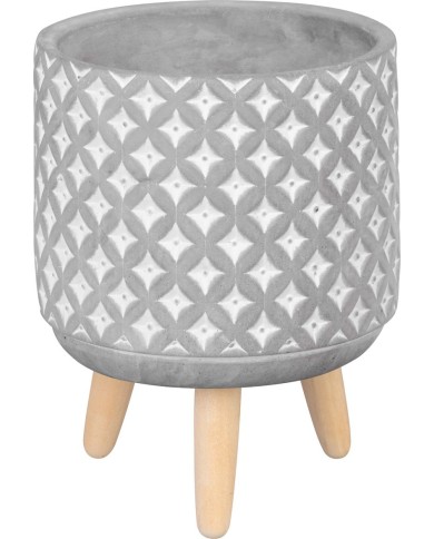 Dekorácia MagicHome, Kvetináč s mozaikou, sivý, cement, s nožkami, 13x13x12 cm