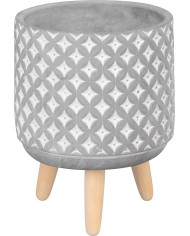 Dekorácia MagicHome, Kvetináč s mozaikou, sivý, cement, s nožkami, 13x13x12 cm