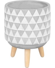 Dekorácia MagicHome, Kvetináč s mozaikou, sivý/biely, cement, s nožkami, 13x13x12 cm