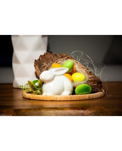 Dekorácia MagicHome, Zajačik, biely, porcelán, veľkonočný, 10,4x7,3x7,1 cm