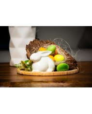 Dekorácia MagicHome, Zajačik, biely, porcelán, veľkonočný, 10,4x7,3x7,1 cm