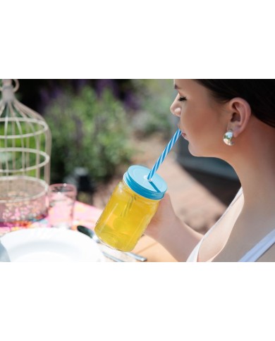 Pohár MagicHome, sklenený, so slamkou, s farebným viečkom, sklo, 480 ml