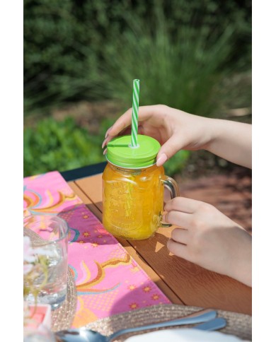 Pohár MagicHome, sklenený, so slamkou, s farebným viečkom, sklo, 480 ml