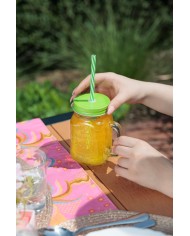 Pohár MagicHome, sklenený, so slamkou, s farebným viečkom, sklo, 480 ml