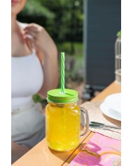 Pohár MagicHome, sklenený, so slamkou, s farebným viečkom, sklo, 480 ml