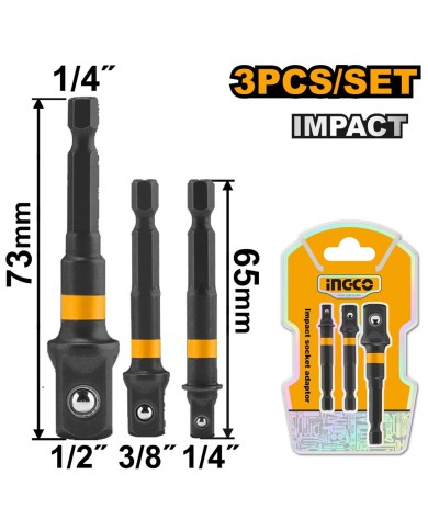 Bit adaptér na gola nadstavce 1/4", 3/8", 1/2", sada 3ks INGCO