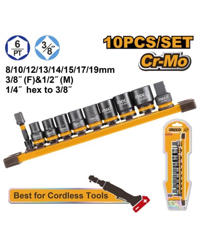 Gola sada orechy 3/8" pre rázové uťahováky, sada 10dielna INGCO