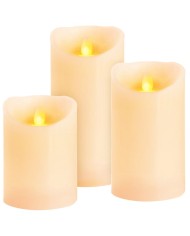 Sviečky MagicHome Vianoce, sada 3 ks, LED, 3xAAA, pravý vosk, jednoduché svietenie, časovač, pohyblivý plameň, 7,5x10 12,5 15 cm