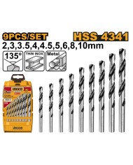 Vrták do kovu HSS, sada 9d, 2-10mm INGCO