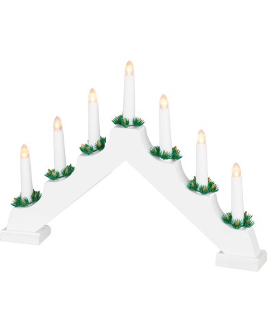 Svietnik MagicHome Vianoce, 7x LED teplá biela, biely, 2xAA, interiér, 39x4,5x29 cm