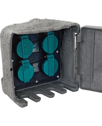 Zásuvka Strend Pro, vodeodolná, záhradná, imitácia kameňa, IP44, skrinka, 4x zásuvka, kábel 3 m