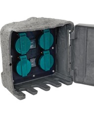 Zásuvka Strend Pro, vodeodolná, záhradná, imitácia kameňa, IP44, skrinka, 4x zásuvka, kábel 3 m