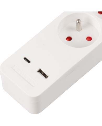 Kábel Strend Pro LG-FB603K, L-1.4 m, predlžovací, 3x zásuvka + vypínač, USB