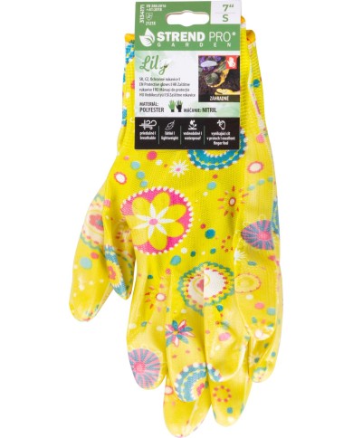 Rukavice Strend Pro Lily, žlté, nitrilové, veľkosť 07/S, záhradné, s blistrom