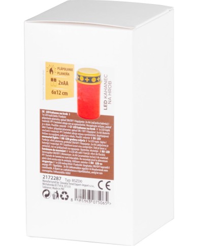 Kahanec MagicHome TG-10, s LED sviečkou, na hrob, červený, 12 cm, (súčasť balenia 2xAA)