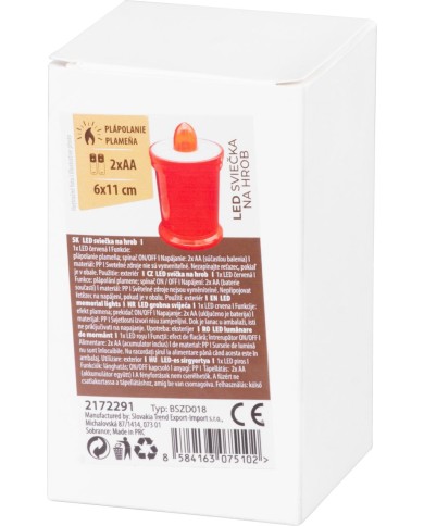 Sviečka MagicHome TG-18, LED, na hrob, červená, 11 cm, (súčasť balenia 2xAA)