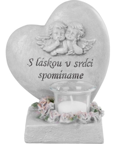Dekorácia MagicHome, Srdce s anjelikmi, polyresin, na hrob, 15,5x12x17,5 cm