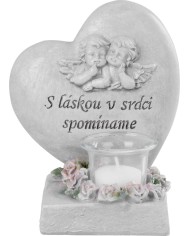 Dekorácia MagicHome, Srdce s anjelikmi, polyresin, na hrob, 15,5x12x17,5 cm