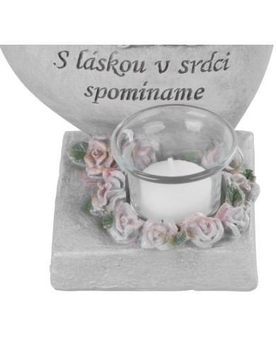Dekorácia MagicHome, Srdce s anjelikmi, polyresin, na hrob, 15,5x12x17,5 cm