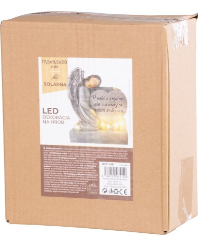 Dekorácia MagicHome, Anjel so srdcom, polyresin, solar, na hrob, 17,5x9,5x20 cm