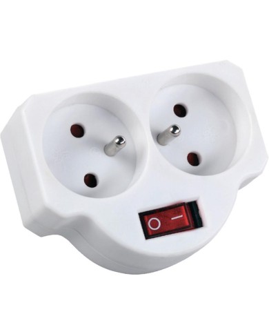 Zásuvka Strend Pro, rozbočovacia, biela, 2× 2P + PE, rozdvojka s vypínačom