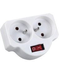 Zásuvka Strend Pro, rozbočovacia, biela, 2× 2P + PE, rozdvojka s vypínačom