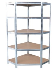 Regál Racks RAT80, do kúta, rohový, kovový, MDF, 5 políc, 180x90x40 cm, max. 150 kg/polica