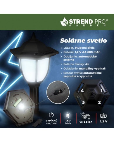 Lampa Strend Pro Garden, reťaz, ohrada, plot do záhrady, 2x solárne svietidlo, 1x LED, 16,5x16,5x71,5 cm