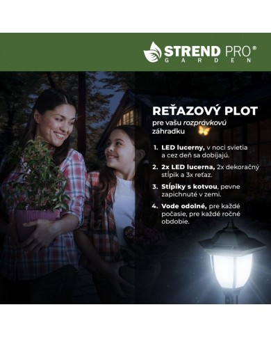 Lampa Strend Pro Garden, reťaz, ohrada, plot do záhrady, 2x solárne svietidlo, 1x LED, 16,5x16,5x71,5 cm