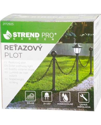 Lampa Strend Pro Garden, reťaz, ohrada, plot do záhrady, 2x solárne svietidlo, 1x LED, 16,5x16,5x71,5 cm