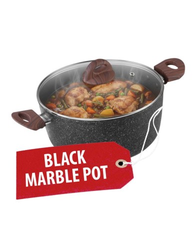 Hrniec MagicHome Black Marble Line, 20 cm, 2200 ml, s pokrievkou