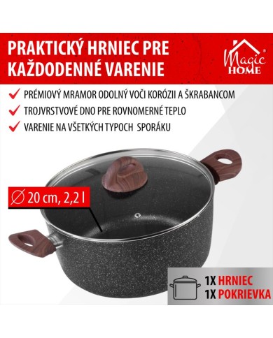 Hrniec MagicHome Black Marble Line, 20 cm, 2200 ml, s pokrievkou
