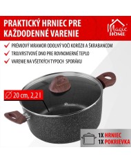 Hrniec MagicHome Black Marble Line, 20 cm, 2200 ml, s pokrievkou