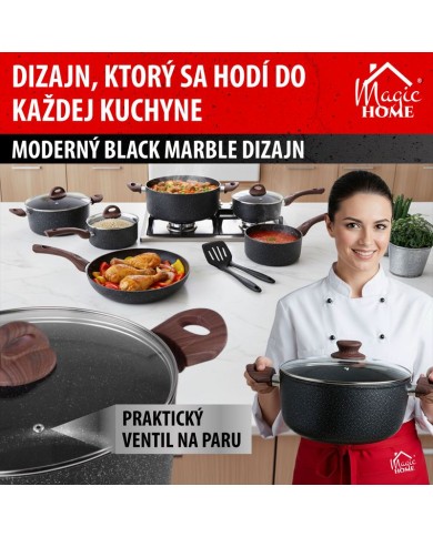 Hrniec MagicHome Black Marble Line, 20 cm, 2200 ml, s pokrievkou