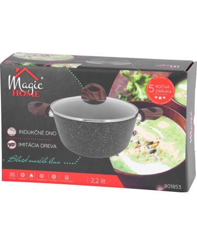 Hrniec MagicHome Black Marble Line, 20 cm, 2200 ml, s pokrievkou