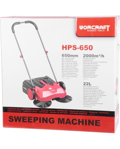 Zametací stroj Worcraft HPS-650, mechanická metla, s objemom 22 lit.