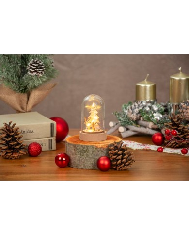 Dekorácia MagicHome Vianoce, stromček v kupole, LED, teplá biela, interiér, 5,5x9 cm