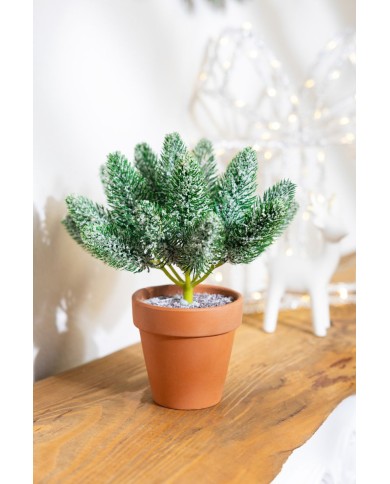 Dekorácia MagicHome Vianoce, vetvičky v črepníku, zasnežená, 20 cm