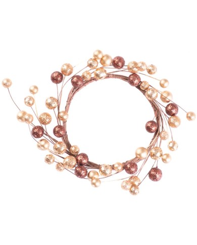 Dekorácia MagicHome Vianoce, veniec, berries, zlatý, 15 cm